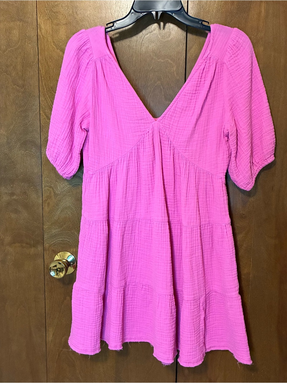 aerie Hot Pink Gauze V-Neck Dress